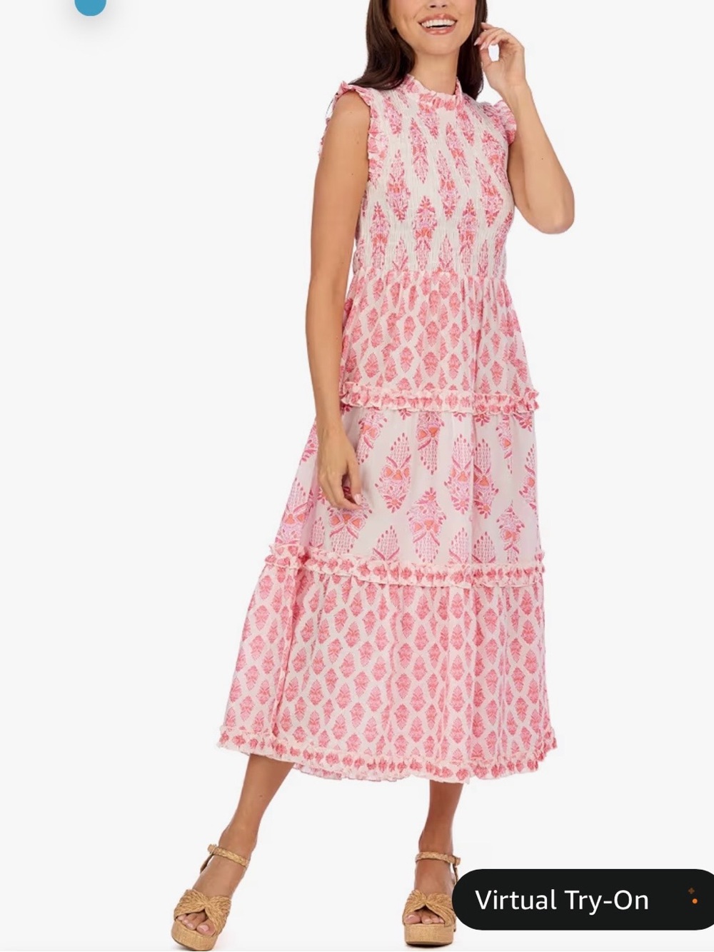 Mud Pie NWT Women’s Ward Smocked Midi Dress(Pink), Size Large